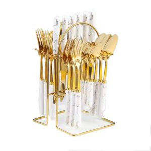 Gift Box 24-PCS Ceramic Handle Knife Fork and Spoon Nordic Style Western-Style Tableware Golden Cutlery Flatware Sets - Image 3
