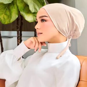 Muslim Hijab Modal Headscarf Hat Dupatta Elastic Strap Base Hat Tied With Rope Solid Color Scarf Adjustable Turban - Image 4