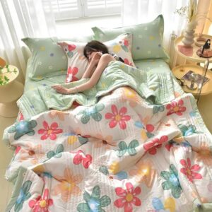 queen size double bed king Colcha de verano light weight digital printed no fading flora design summer duvet - Image 4