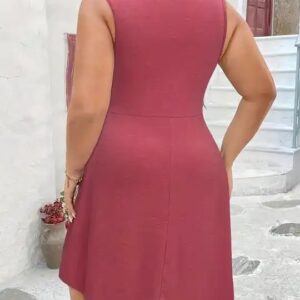 Plus Size Solid Twist Tank Dress Viscose Fabric vestidos para dama Wholesale USA Casual Sleeveless V Neck Dress - Image 4
