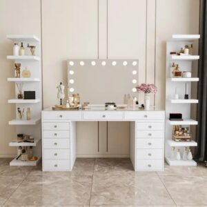 wooden dressing table makeup table designs mirror with drawer modern white makeup vanities makeup vanity dressing table set - Image 3