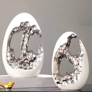 Simple modern high-end living room wedding interior design ceramic silvery egg decoration home luxury decor accessories - Image 1