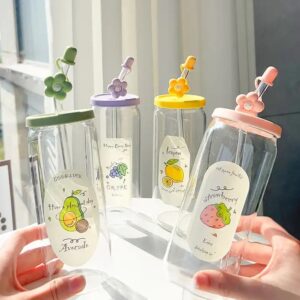 Straw glass cup with lid large capacity drinkware water portable coffee cup heat-resistant gift juice water glass cup - Image 3