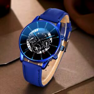 Fashion simulation three eyes men's casual business calendar belt watch men's bracelet set - Image 7