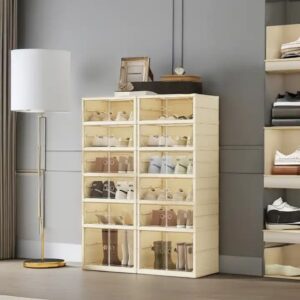 Wannuo 3-9 Layer Folding Shoe Box Modern Cream One-piece Plastic Folding Shoe Cabinet with Magnet - Image 3