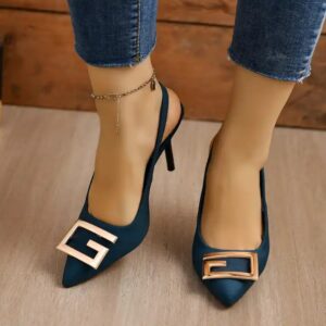 New Summer Large Size Women Thin Heels Metal Buckle Pointed Fashion Casual Stiletto Birthday Party Heels Sandals For Women - Image 3