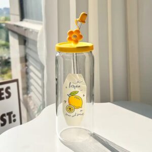 Straw glass cup with lid large capacity drinkware water portable coffee cup heat-resistant gift juice water glass cup - Image 6