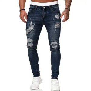 Men's Vintage Distressed Straight Cut Pencil Pants Custom Logo Breathable Zipper Design Washed Print Wholesale - Image 7