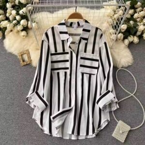 New Striped Shirt Jacket Female Korean Version Casual Loose Top - Image 4