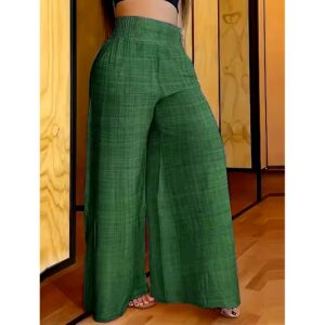 Spring Summer New Fashion Casual Comfortable Women Lady Solid Color High Waist Slim Wide Leg Long Pants - Image 7
