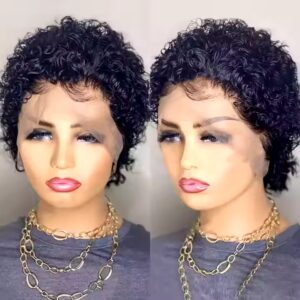 New Natural Black Short Curly Pixie Wig Aligned Raw Virgin Pixie Cut Wigs Human hair wig chemical fiber hair cover - Image 3