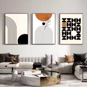 Boho wall art stretched Canvas frame 3 piece Geometric Nature Illustrations Line Modern art Print painting for Living Room decor - Image 6