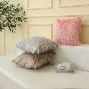 Decorative Sofa Long Faux Fur Throw Pillow Cover Solid Color Soft Mongolian Fur Pillow Cushion Cases - Image 4