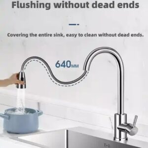 201 Stainless Steel Black Kitchen Taps Faucet Pull-Out Retractable Sink Faucet - Image 3