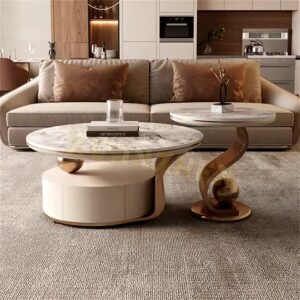 Living room furniture round centre coffee table grey silver nesting modern coffee table set coffee tables with drawer - Image 6