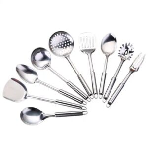 9 Piece Stainless Steel Cooking Kitchen accessories Stainless Steel Ladle Skimmer Kitchen Utensils Set with shelf - Image 4