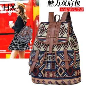 Pattern Canvas Fashion Personality Travel Drawstring Small Backpack Bags for Women's Wholesale Custom New Ethnic Style Retro HX - Image 4