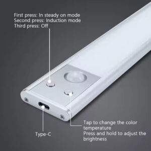Silver & Black LED Motion Sensor under Cabinet Light for Kitchen 3000k 4000k 6000k Brightness Dimmable 3 Colors Switch Control - Image 4
