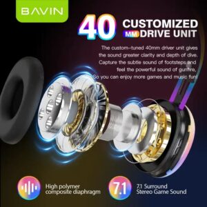 BAVIN high quality BH32 7.1 surround sound bluetooth wireless gaming earphones headsets with rgb light - Image 4