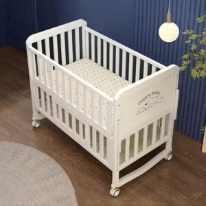 Style Multifunction Adjustable Solid Wood Baby Cot Bed Comfortable Newborn Bed with Bedding Set for Children - Image 4