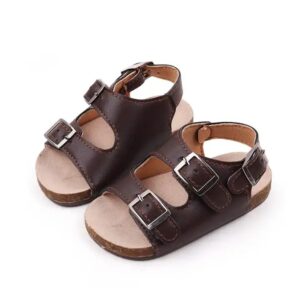 New summer baby walking shoes solid color buckle with wooden soles non-slip casual infants sandals - Image 3