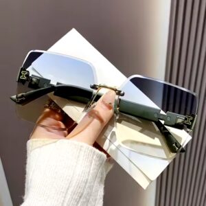 Rimless Double Color Gradient High-end Women's Driving Sunglasses, Fashionable And Trendy Sun Shades Glasses UV400 - Image 3