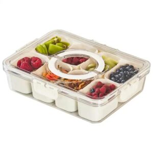 Portable 8 Compartment Divided Snack Salad Tray Clear PET Material with Lid Handles Snack Sauce Spice Boxes Sealed for Food Use - Image 3
