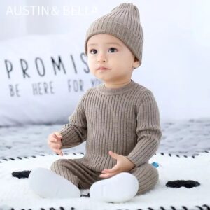 AustinBella/wholesale custom boutique knitted baby boys' clothing 3pcs sets sweater newborn winter designers knitwear clothes - Image 3