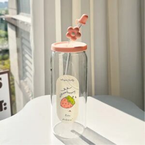 Straw glass cup with lid large capacity drinkware water portable coffee cup heat-resistant gift juice water glass cup - Image 7