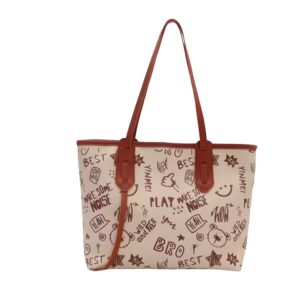 New High-End Shoulder Bag PU Leather Large Capacity Tote Bag Graffiti Fashion Women's Handbag - Image 7