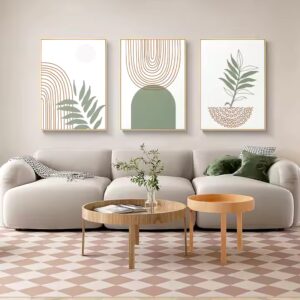 Boho wall art stretched Canvas frame 3 piece Geometric Nature Illustrations Line Modern art Print painting for Living Room decor - Image 3