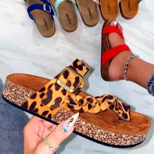 Summer Beach Slides Cork Sandals Fashion Trend Durable High Quality Women PU Rubber Summer Design Angkle Sandals - Image 7