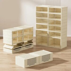 Wannuo 3-9 Layer Folding Shoe Box Modern Cream One-piece Plastic Folding Shoe Cabinet with Magnet - Image 5