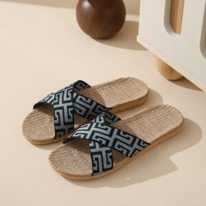 Chinese Classical Design Summer Linen Slippers Soft Wearing Breathable Womens Slippers Sandals - Image 1