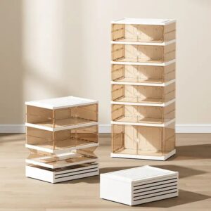 Double Rows 6 Tiers One-Piece Collapsible Shoe Storage Cabinet Plastic Transparent Folding Shoe Cabinet With Magnet - Image 6