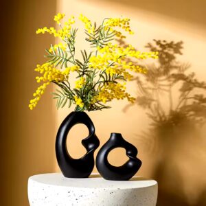 2 piece Home Hotel Living Room Lobby Lounge Elegant Ornament Craft Tabletop Flower Vases Abstract Modern Ceramic Vase Set - Image 3