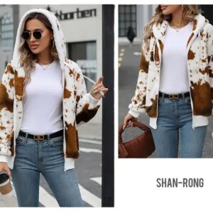High Quality Sweatshirts Women's Hooded Zipper Plush Printed Cardigan Jacket Velvet Hoodie Winter Fleece Hoodies - Image 4