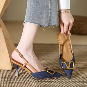 Stylish Women's Point Toe Heel Shoes Hard-Wearing and On-Trend Slip-On Denim Cloth with Heel ladies heel shoes - Image 5