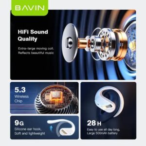 BAVIN wholesale custom logo 69 portable tws hifi true blue tooth 5.3 wireless earbuds earphones - Image 4