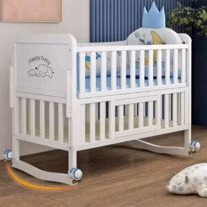 Style Multifunction Adjustable Solid Wood Baby Cot Bed Comfortable Newborn Bed with Bedding Set for Children - Image 7