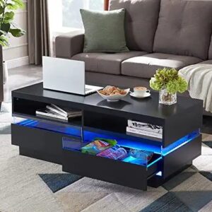 modern high glossy white coffee table with led lights contemporary rectangle design living room furniture 2 tiers - Image 6