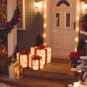 Christmas Light Gift Boxes 3 Pcs Outdoor Lighting Christmas Decoration For Home Porch Lawn - Image 6
