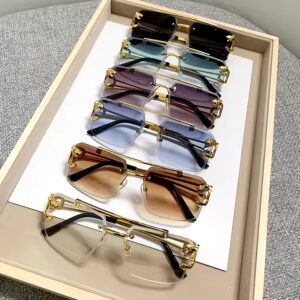 DL GLASSES 2023 Luxury Cut Edge Rimless Metal sunglasses Women Men Square Double Bridge Gradient Pilot Glasses - Image 3
