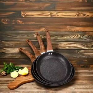 Non-Stick Ford Aluminium Fry Pan Wooden Handle and Glass Cover Wok for Cooking - Image 3