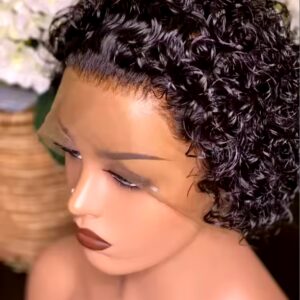New Natural Black Short Curly Pixie Wig Aligned Raw Virgin Pixie Cut Wigs Human hair wig chemical fiber hair cover - Image 5