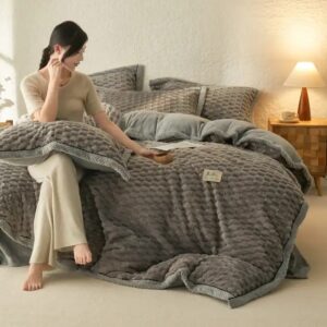 Winter Thicken Flannel Fleece Bedding Set Luxury A Side Jacquard Milk Fleece B Side Flannel Fleece 3/4pcs Warm Bed Linens - Image 6