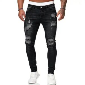Men's Vintage Distressed Straight Cut Pencil Pants Custom Logo Breathable Zipper Design Washed Print Wholesale - Image 6