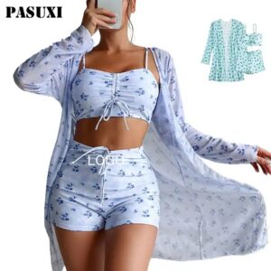 Wholesale Girls 3 Pieces Printing High Quality Bikini Swimwear Beachwear Cover Up Luxury Women's Swimwear 2024 - Image 1