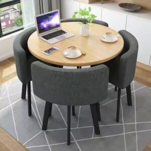 Luxury Saving Place Coffee Table Sets Leisure Modern Round Dining Tables And 4 Chairs Set - Image 7