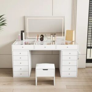 wooden dressing table makeup table designs mirror with drawer modern white makeup vanities makeup vanity dressing table set - Image 4